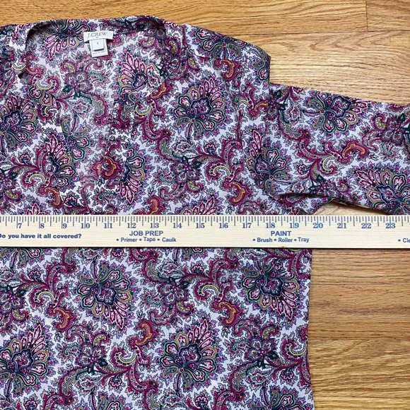J.Crew Paisley V-Neck Blouse Womens Small Pink Purple Bell Sleeve Boho Retro - Picture 5 of 10